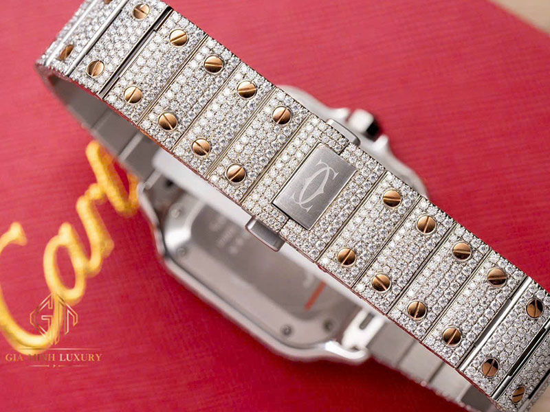 Đồng Hồ Cartier Santos Rose Gold Full Moissanite D VVS1 